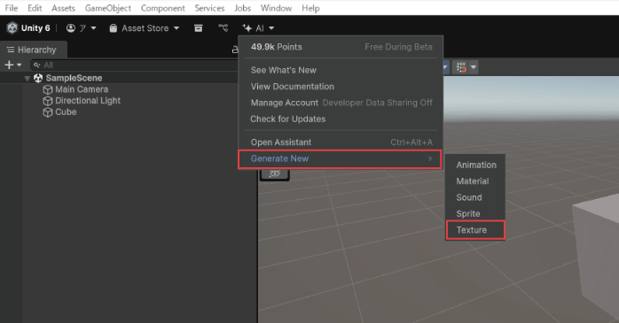 「Generate new」から「Texture」を選択する