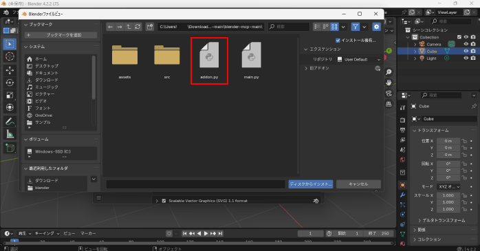 「addon.py」を開く