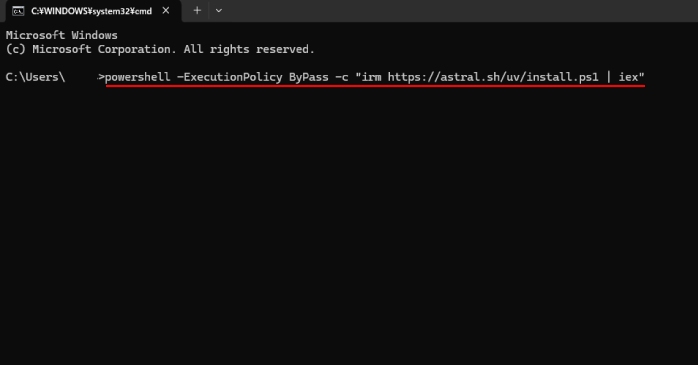 コマンドを貼り付けてEnterキーを押す