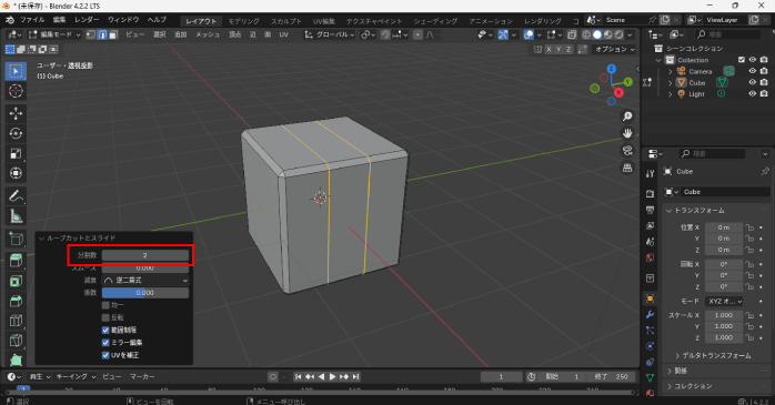 2本のループカットを入れる