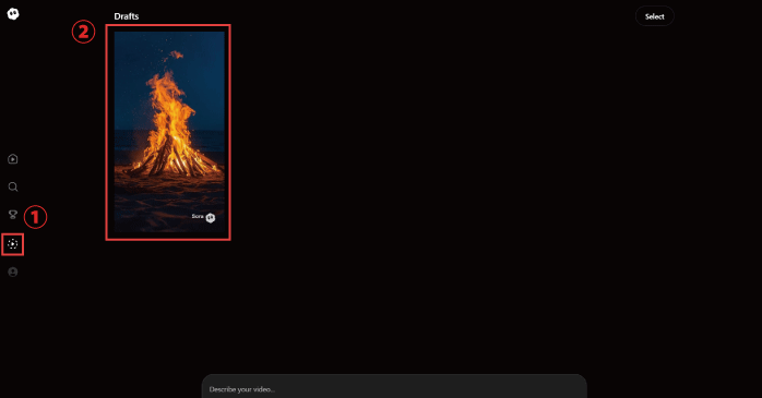 「drafts」に動画が生成される